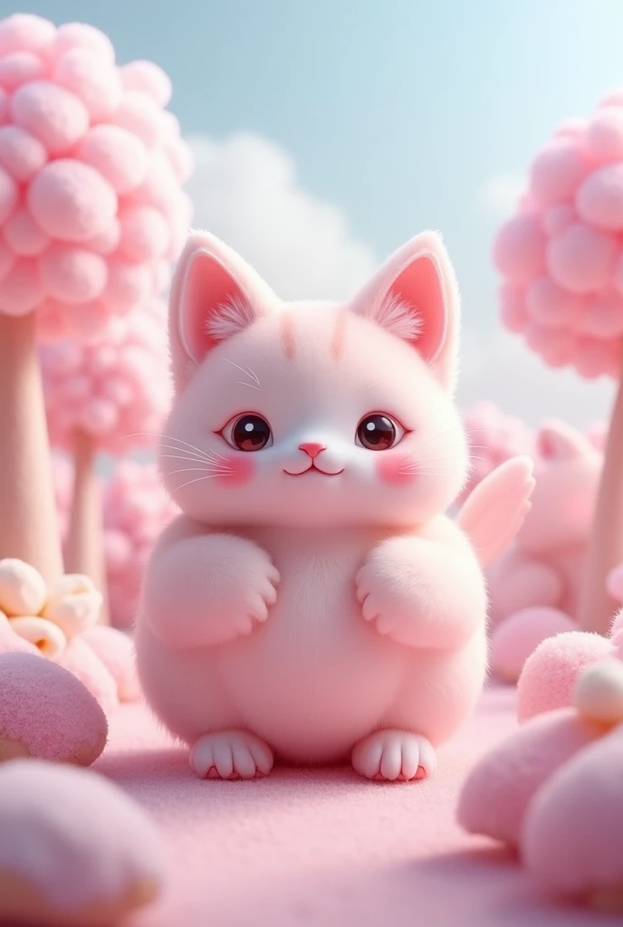 (ultra detailed), A fictional creature that combines a cat and a marshmallow