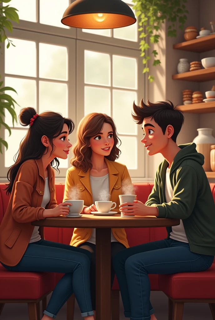 Ana (girl), Ben (boy) and Carla (girl) is in the coffee shop