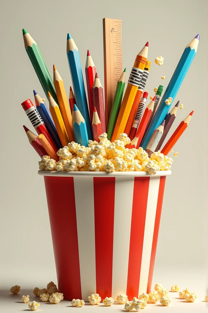 Large school supplies in popcorn bucket