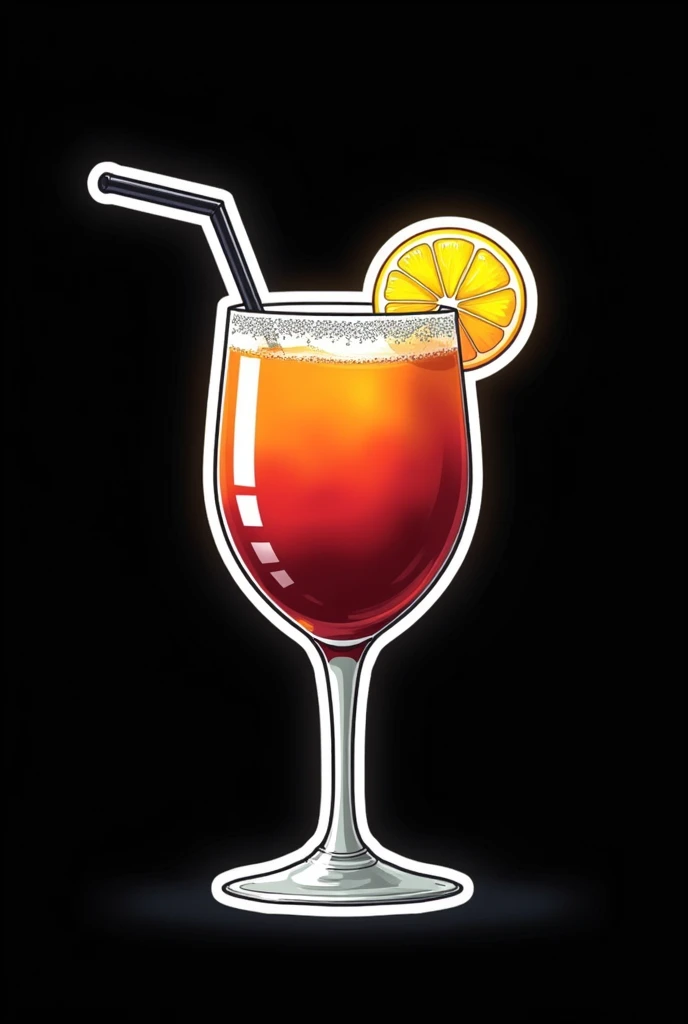 Michelada, its white outline and black background, more comical, the liquid with gradient, to black and white, with salt on the edge of the glass, with lemon on the edge