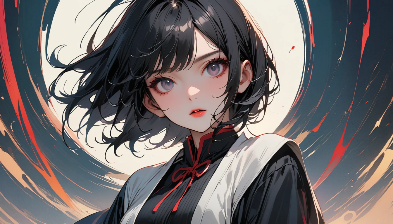 Ink Painting, (((1 person))), (((claw pose))), (((Refers to 5 books))), (((Whitewashed face))), (((Flashy makeup))), Japanese style headphones, face close-up, beautiful girl, Black Hair, Delicate and precise, Modern ukiyo-e style, Female Samurai