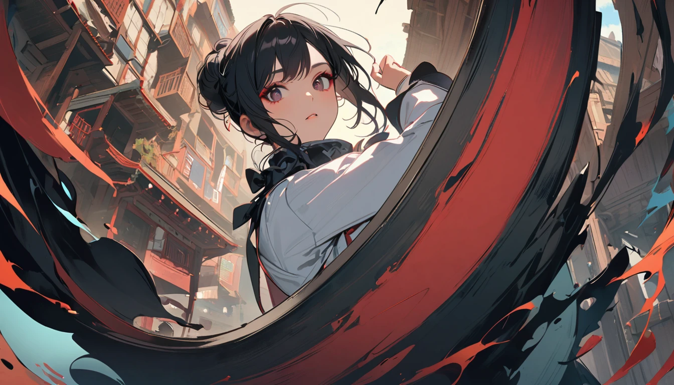 Ink Painting, (((1 person))), (((claw pose))), (((Refers to 5 books))), (((Whitewashed face))), (((Flashy makeup))), Japanese style headphones, face close-up, beautiful girl, Black Hair, Delicate and precise, Modern ukiyo-e style, Female Samurai