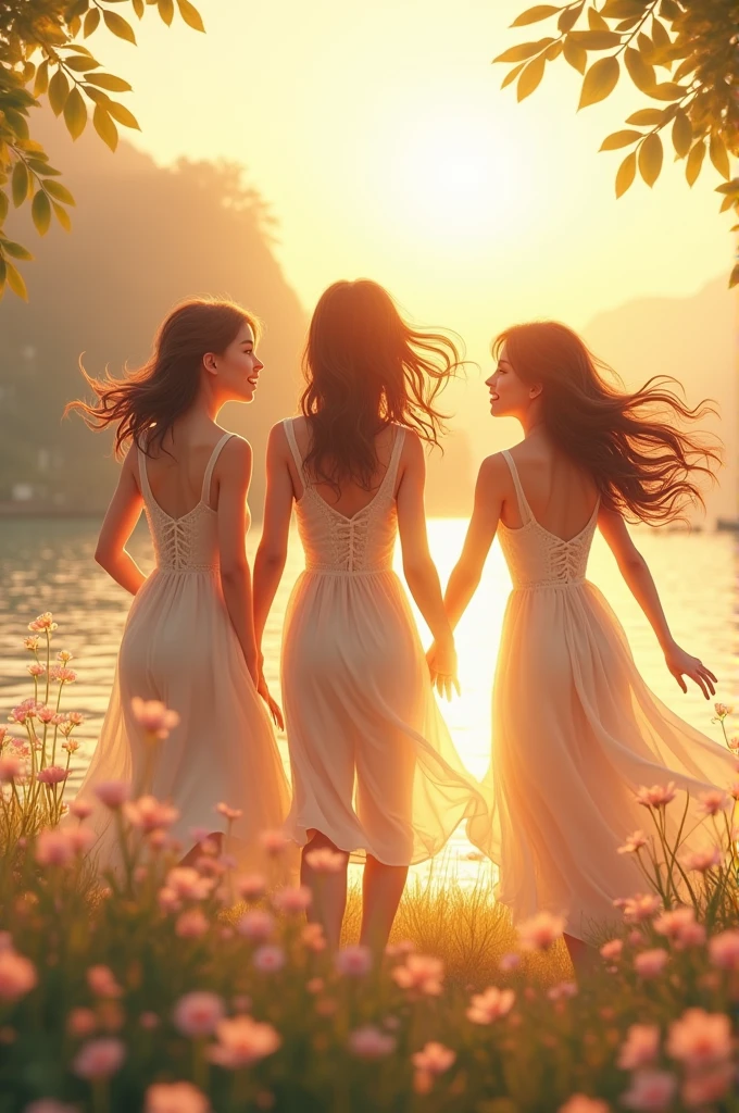 three beautiful girls getting sun light