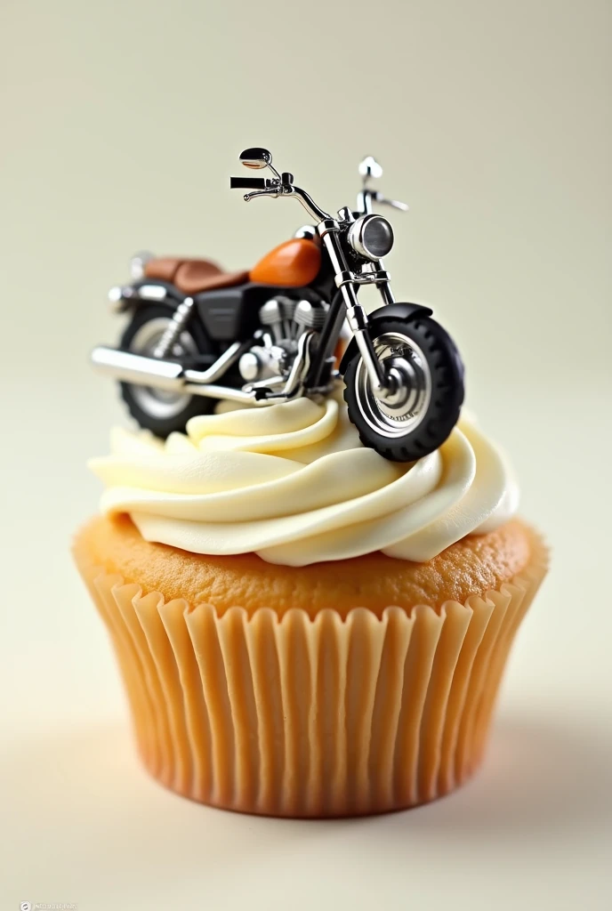 Cream cupcake with motorcycle accessories 