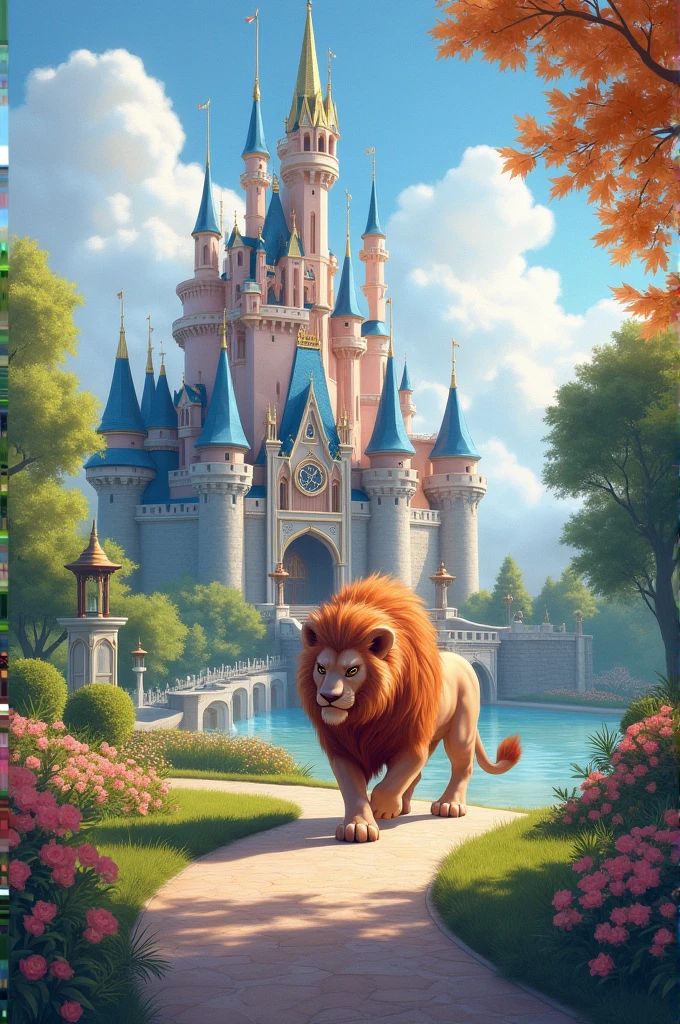 Has watercolor type,a beast roaming around his luxurious and classic Disney-style castle