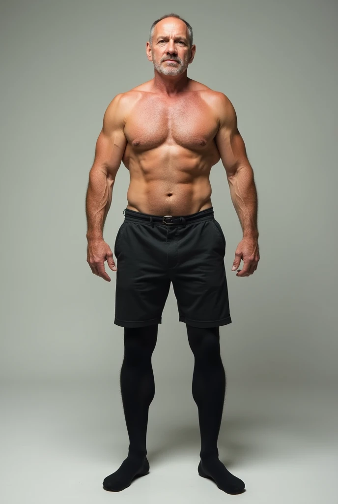 A man wearing shorts and black pantyhose