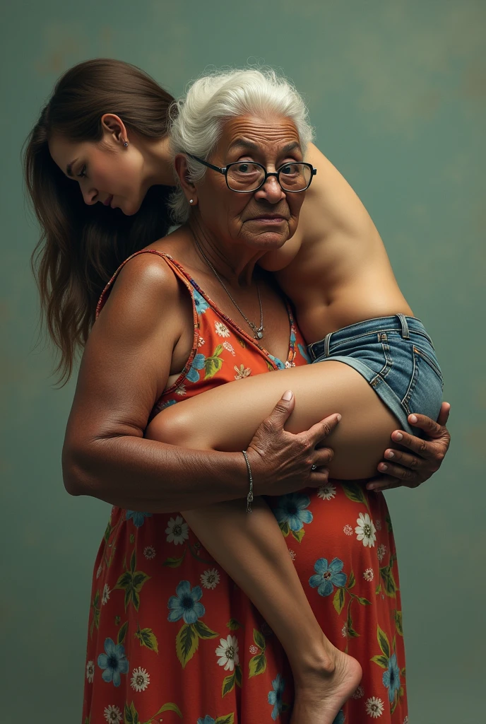 (A photorealistic image of a naked 80 year old woman walking through a busy market), with vendors selling colorful fruits and vegetables all around. Shot from a close-up angle to capture the sense of texture and vibrancy, smiling, wide hips, white heavy pubic hair, naked women in the background(old woman)((from behind))(realistic old woman big ass)