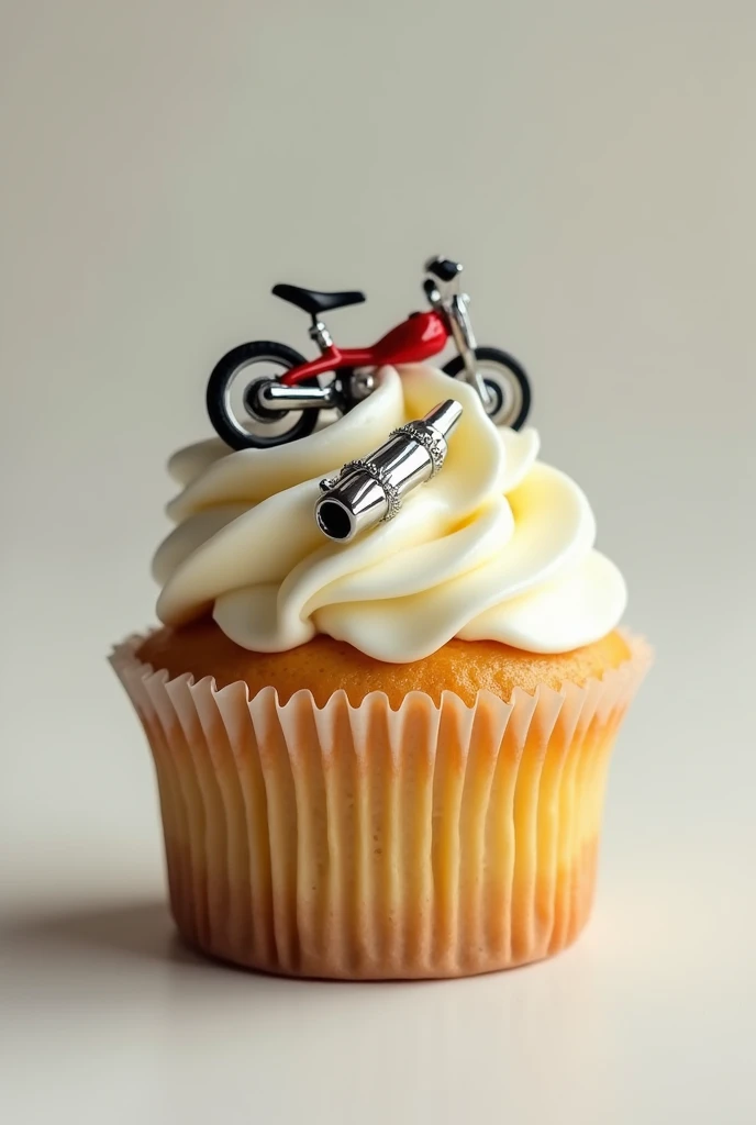 Cream cupcake with motorcycle accessories 