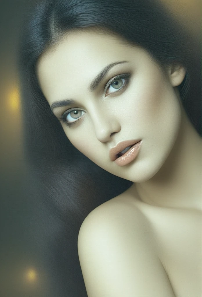 a beautiful naked young woman with long dark brown hair, 2, sensual expression, posing gracefully, cinematic lighting, very detailed face, extremely detailed eyes and lips, detailed skin texture, photorealistic, award winning digital art, cinematic composition, dramatic lighting, rich warm tones