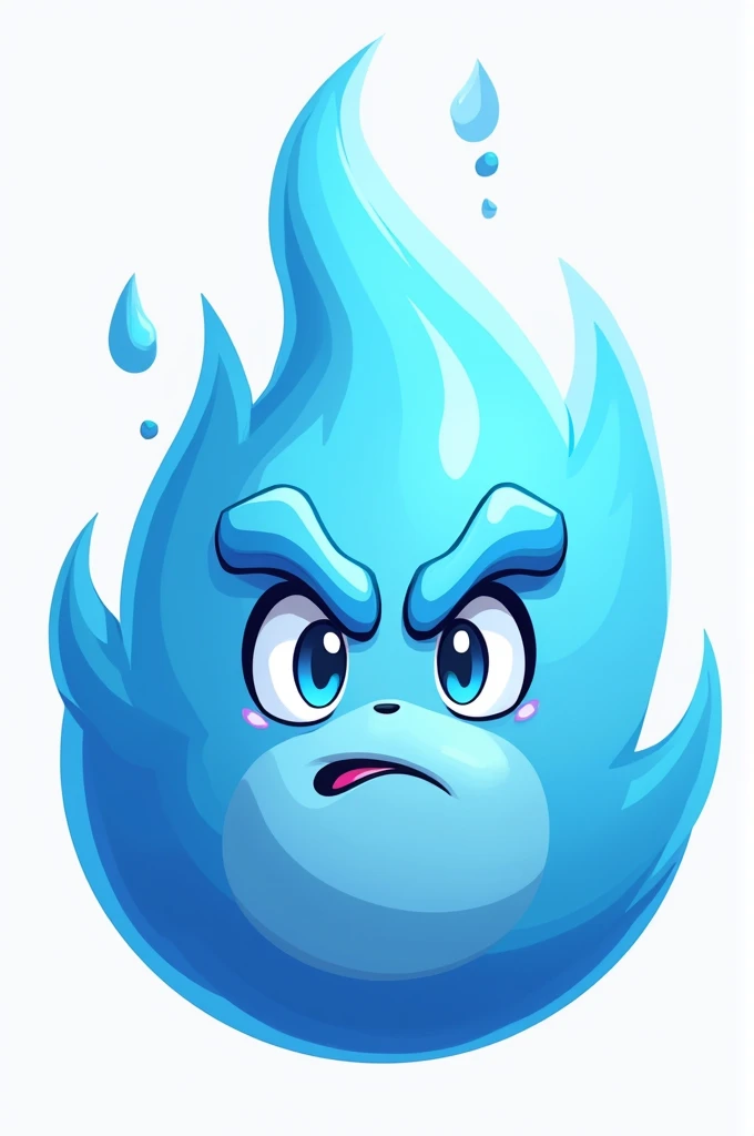 A cartoon style logo of an ice blue flame representing the team sizzle fc. The logo should convey strength using minimal facial features and be recognize-able on a jersey 