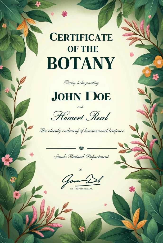 Attractive certificate of botany department
Mention a name of the student, class of the student and college name
