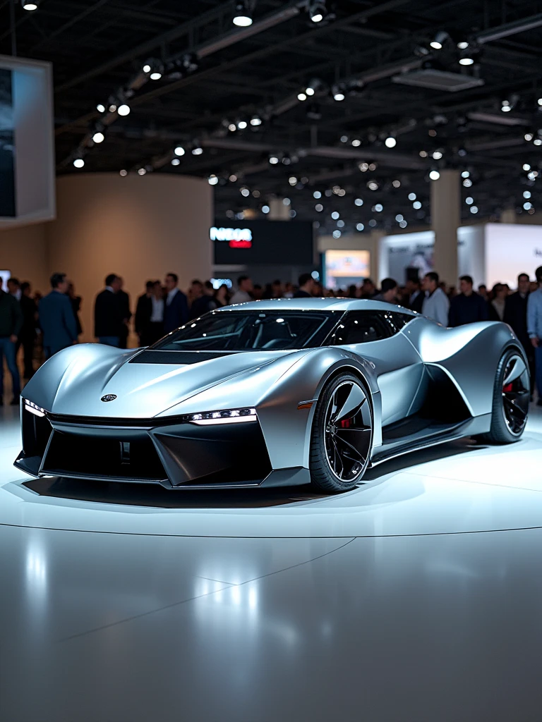 Real brand concept car in auto expo, include hyper realism, hd, 4k.