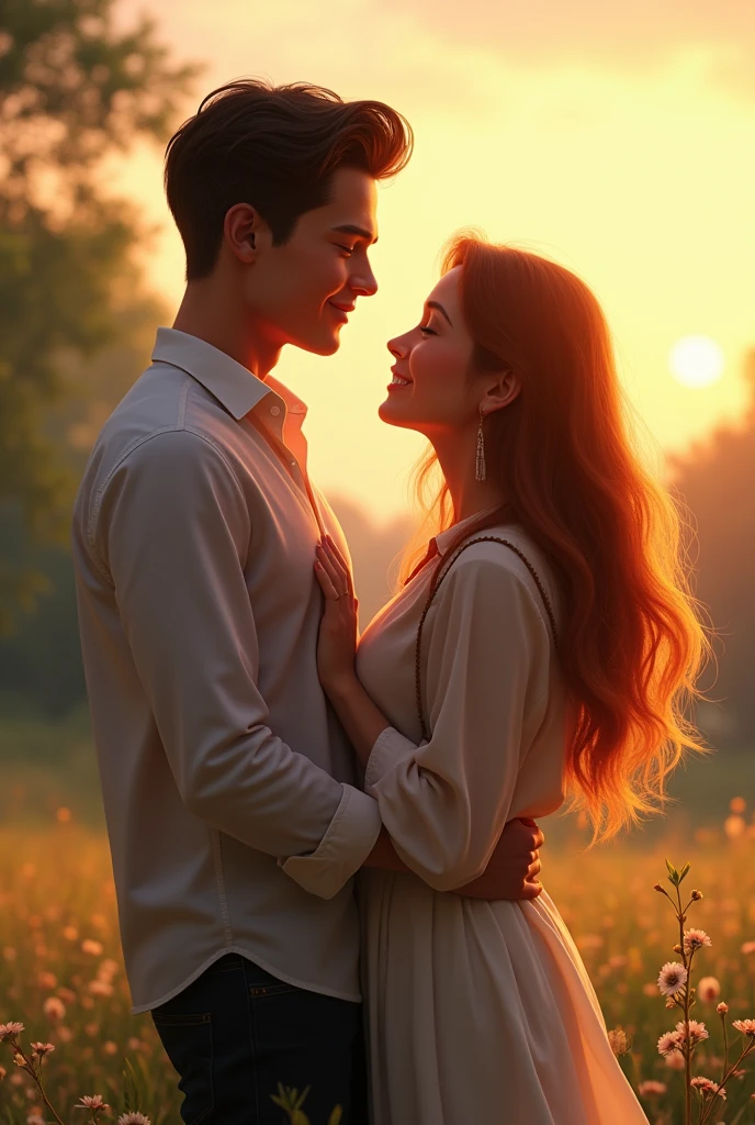 A handsome boy with his girlfriend , realistic