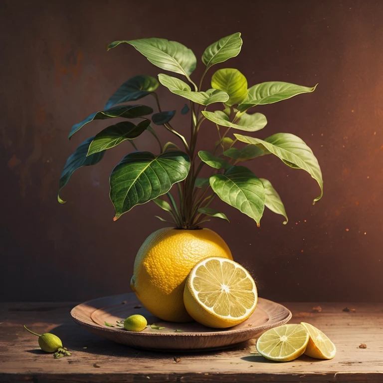 a lemon tree in Indonesia landscape, tshirt design, rzminjourney, vector-art