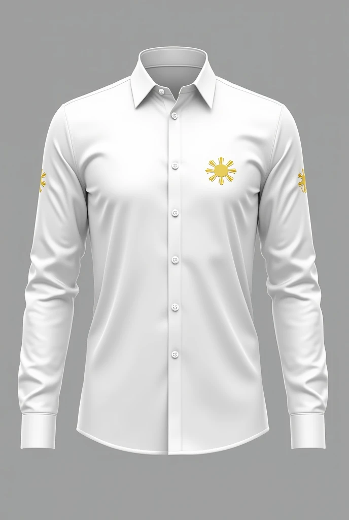 Make a philippine flag inspired white long sleeve barong design with small details of flag