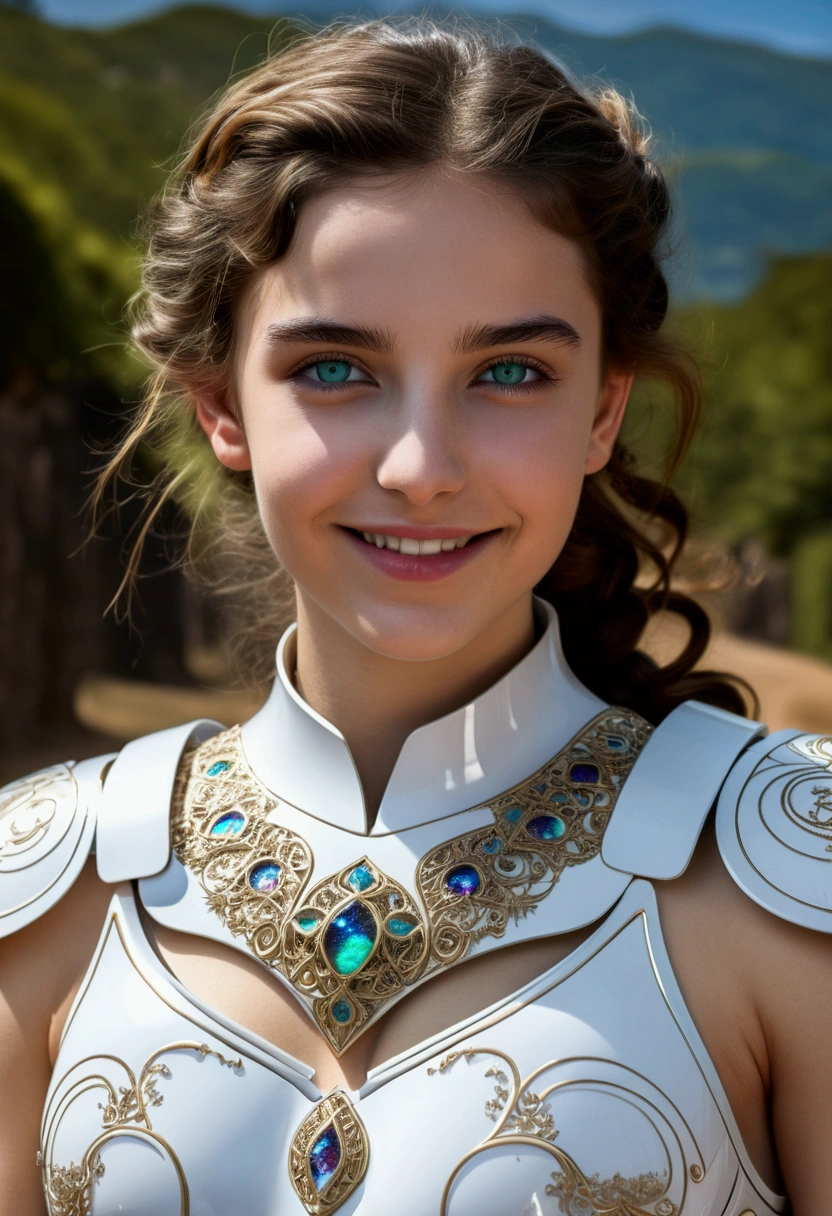 (best quality,4k,8k,highres,masterpiece:1.2),ultra-detailed,(realistic,photorealistic,photo-realistic:1.37),Official art, (1 beautiful teenage Italian girl:1.1), (wearing detailed white armor with beautiful fractal or marble design:1.3), (seductive smile:1.1), (captivating smile1.2), ((High quality)), ((Detailed)), ((Fantasy)), Blue Plasma Brain, Green Plasma Body, Vulgarity, beutiful breast, obscenity, (Lewd smile:1.2), coarse, Obscene, mean, (raunchy:1.2), (Immoral:1.2), Lachish, (small breasts with beautiful raised areolas:1.3), (Cameltoe), (Expression of ecstasy:1.2), (Incredibly beautiful nature background:1.6), (1:1.5), (Sexy and glamorous:1.1), (A coquettish expression:1.1), (seductively smiling:1.1), (Full body), (erotic posing:1.5), (showing her armpit:1.4), Beautiful seductive face, Portrait, (Thick eyebrows:0.7), (detailed large iridescent eyes:1.4), Beautiful eyes with fine symmetry, Intimate face, (ultra detailed skin texture:1.1), pale skin, Perfect Anatomy, (Beautiful toned body:1.1), Hair Bow, (Moist skin:1.2), no makeup, dark circles, Focus Face, good-looking, (Emilia Clark:0.6) (Emma watson:0.3),(Jennifer Connelly:0.4), (sensual face:1.3), Elegant face, Dolce, (Around her neck is a simple necklace of exquisite workmanship), (Bioluminescence with brilliant brilliance:1.3), (Luminous magic circle:1.2), Shining majestic cloud masses and sky, lightning bolt, Epic Realistic, (Greg Rutkowski:0.2), (teal and orange:0.4), (Art Station:1.5), Cinematic, (nfsw:1.3), Hyper Detailed, natural Lighting, (Intricate details:1.1),