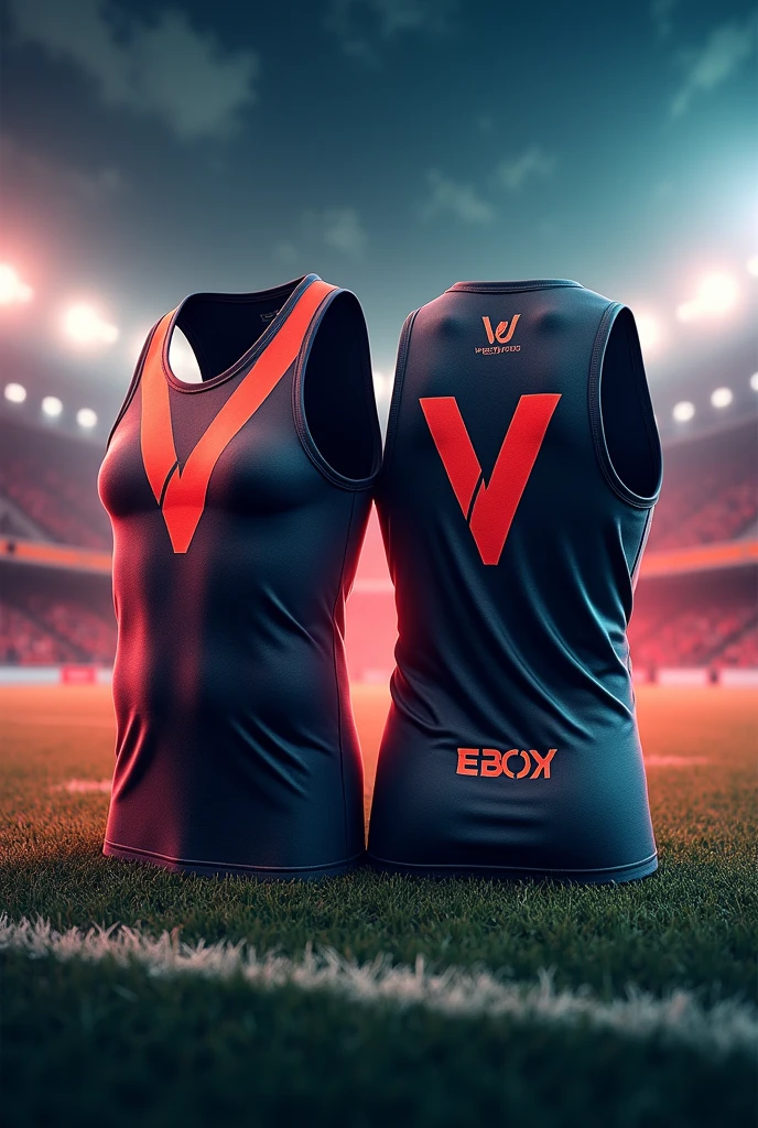 create sublimated sports singlets with VENSIO INDUSTRIES letters on it without wear with sports background 