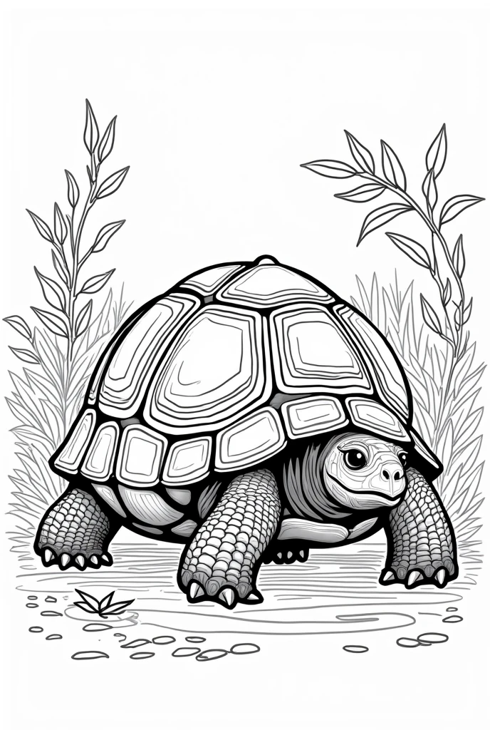 Generate a series of black and white illustrations suitable for coloring books, featuring animals from the Amazon rainforest. tortoise