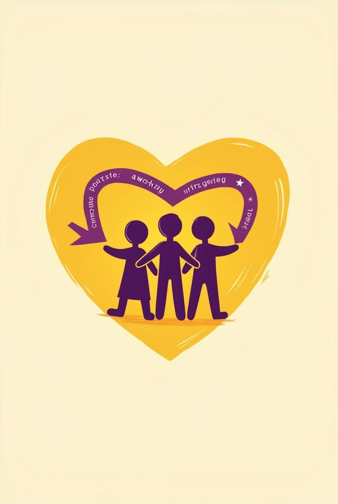 Logo of a in which three people are drawn in purple on a yellow background and a purple heart
A purple ribbon in the shape of a heart wraps around three people holding hands
Instead of community good here it says ckf Bishkek