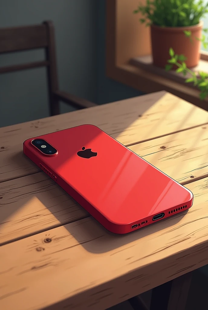 create a drawing illustration of an iphone with a red cover that is on the table