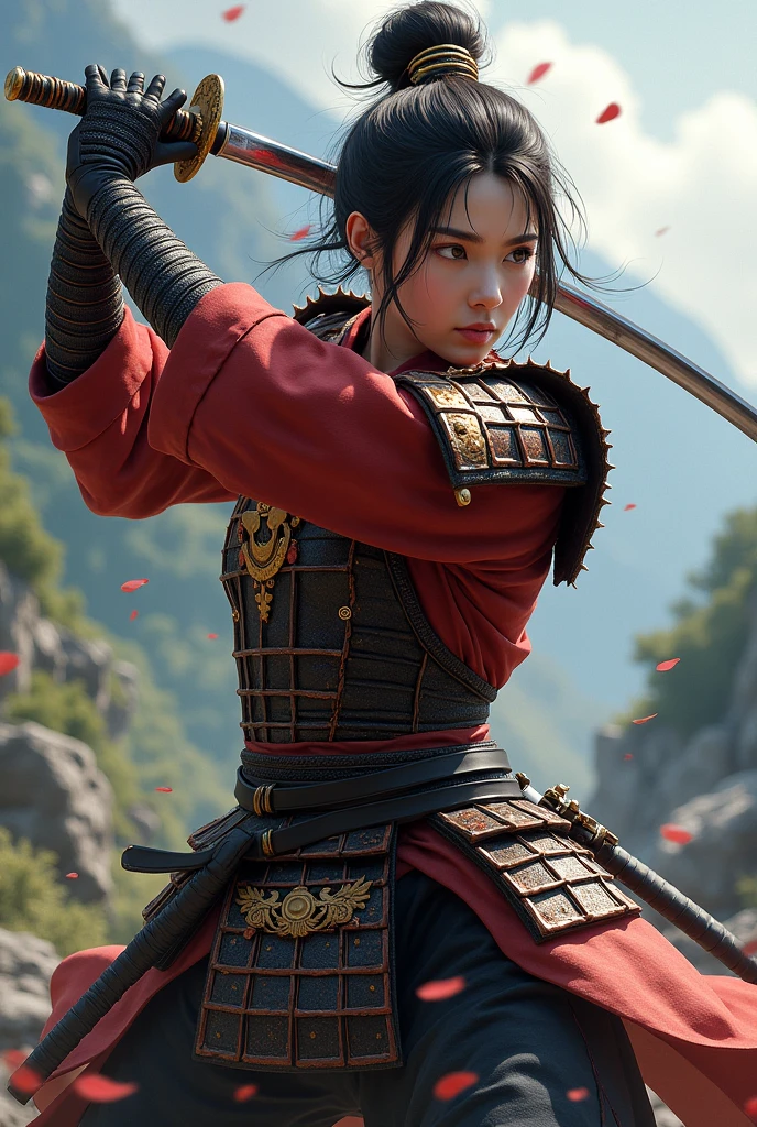 Female samurai attacking with a sword