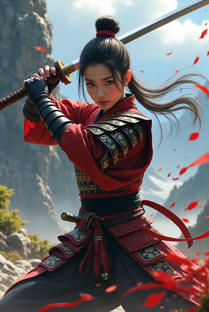 Female samurai attacking with a sword