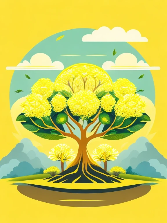 a lemon tree in Indonesia landscape, tshirt design, rzminjourney, vector-art
