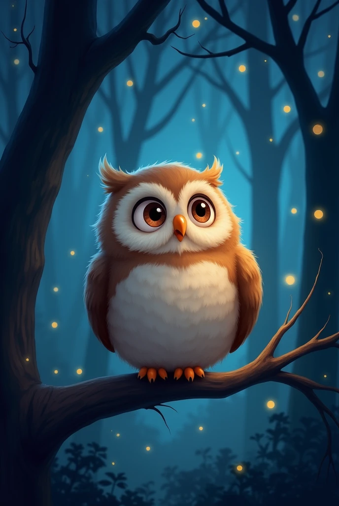 Cartoon owl hoots at night