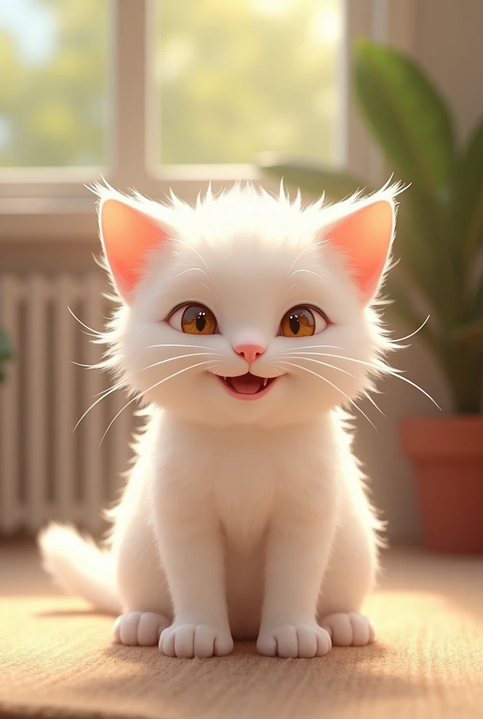 a male white cat, do want, giggling