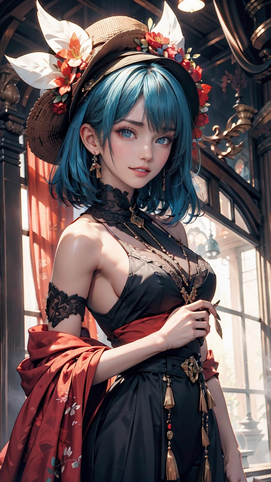 highly detailed, 8k, masterpiece, One person, Blue frills_hair_tube, dress, bend_that's all , Grin, (perfection_face), Sitting, machine, Brilliant, Complex, Dramatic lighting, 4K, detailed_background, Caustics, full_body, (Surreal:1.3), bloom,(Beautiful lighting:1.3), Caustics, Dynamic Lighting, Beautiful lighting,