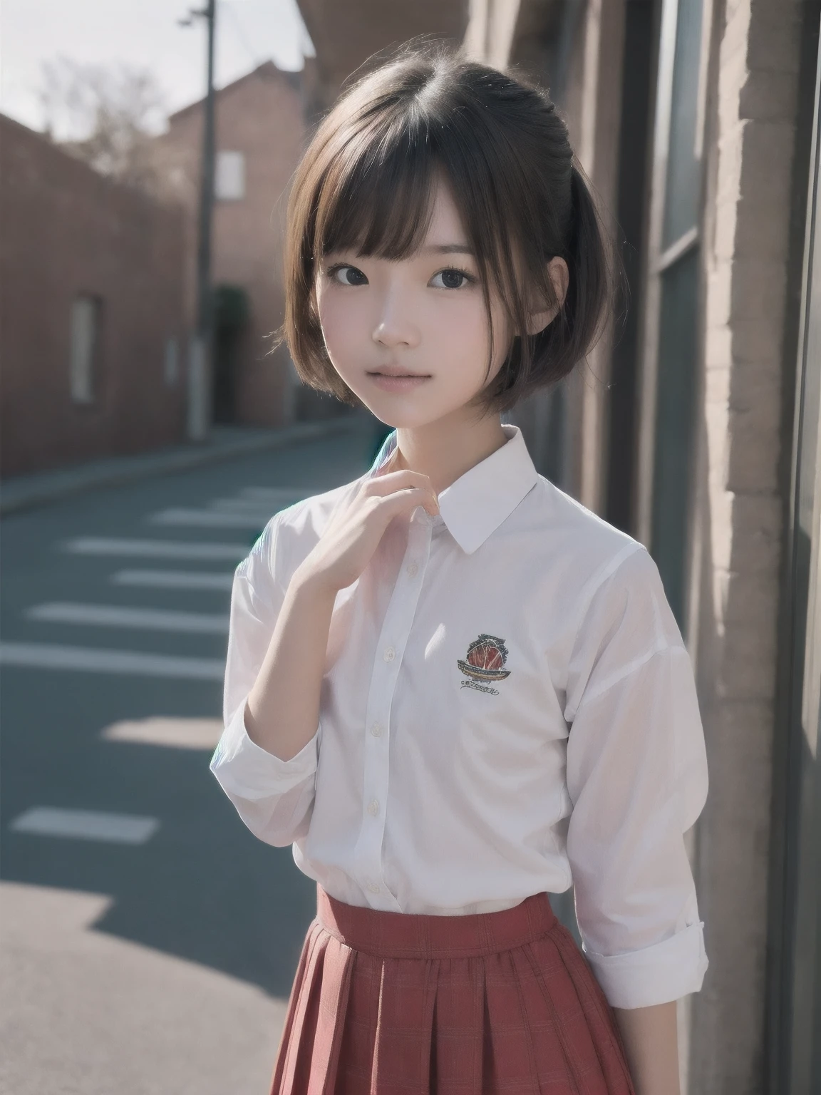 ultra-absurdres-Top quality by artist God, ultra-detailed, high resolution, hyperrealistic artstyle,  best realistic 8k konachan wallpaper, pixiv contest winner, perfect anatomy,break, 1girl,(Please draw a girl walking sleepily to home alone. )break, (Solo,little female, 13-year-old:1.3),jk,school student, (very short hair), breasts, beautiful (well-shaped) breasts, groin, butt, soft expression, light smile,  salor school_uniform, sailor collar, serahuku, bow, pleated skirt, night, neon, (Detailed Lighting), (Detailed background),,break,super detailed skin, shiny skin, Best sexual lighting powered by famous artist, 8k,beauty illustration,photoshop_(medium),very aesthetic,absurdres, award winning portrait,  (bokeh:1.1)