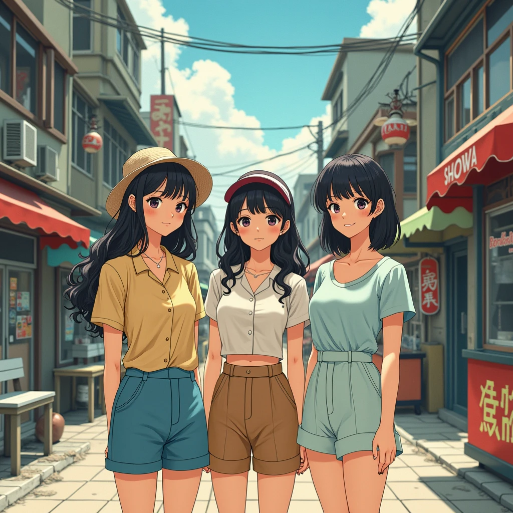 ((masterpiece、Highest quality))、Beautiful girls gather.、Three girls in summer clothes、(Showa Retro:1.2)、(Detailed and cute face:1.3)、(Poor conditions、smile、Japan's poor neighborhoods、Dim and unsanitary、Standing Bar、みんなで楽しくdiet、Crumbling underground shopping mall:1.3)、屋台のdiet店、stage、sewage、Dirty shop、street vendors、Unsanitary and abandoned city、smile、diet、Poor person々