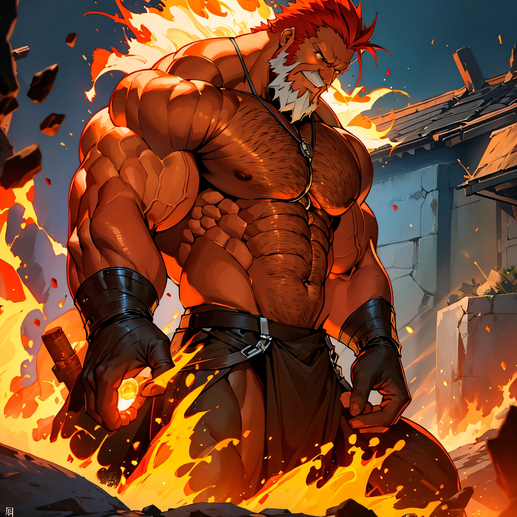 Superhero,superpower,fire power,big muscle,old men,fire Beard,fire hair