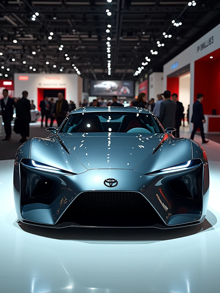 Toyota Real brand concept car in auto expo, include hyper realism, hd, 4k.