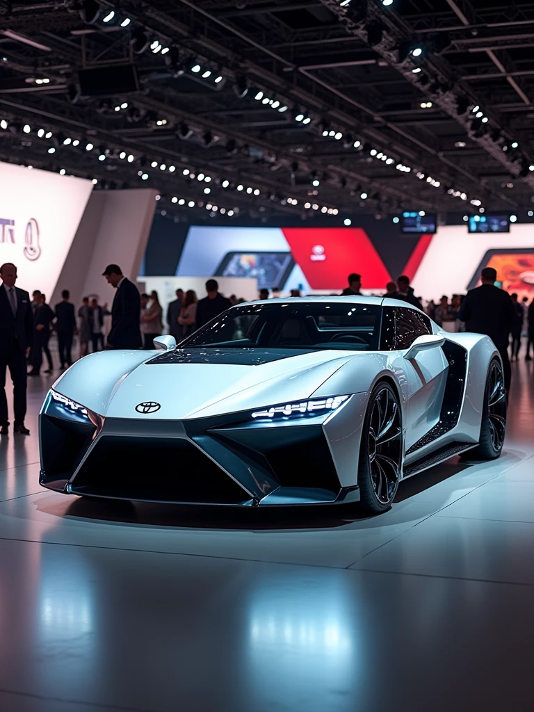 Toyota Real brand concept car in auto expo, include hyper realism, hd, 4k.
