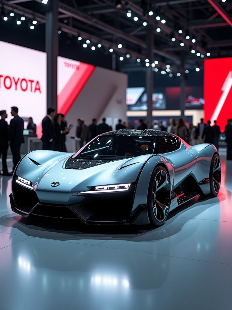 Toyota Real brand concept car in auto expo, include hyper realism, hd, 4k.