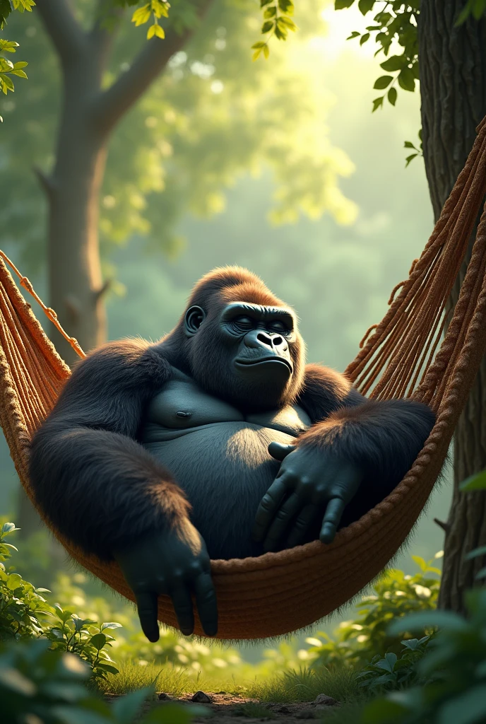 Gorilla taking a nap in a hammock