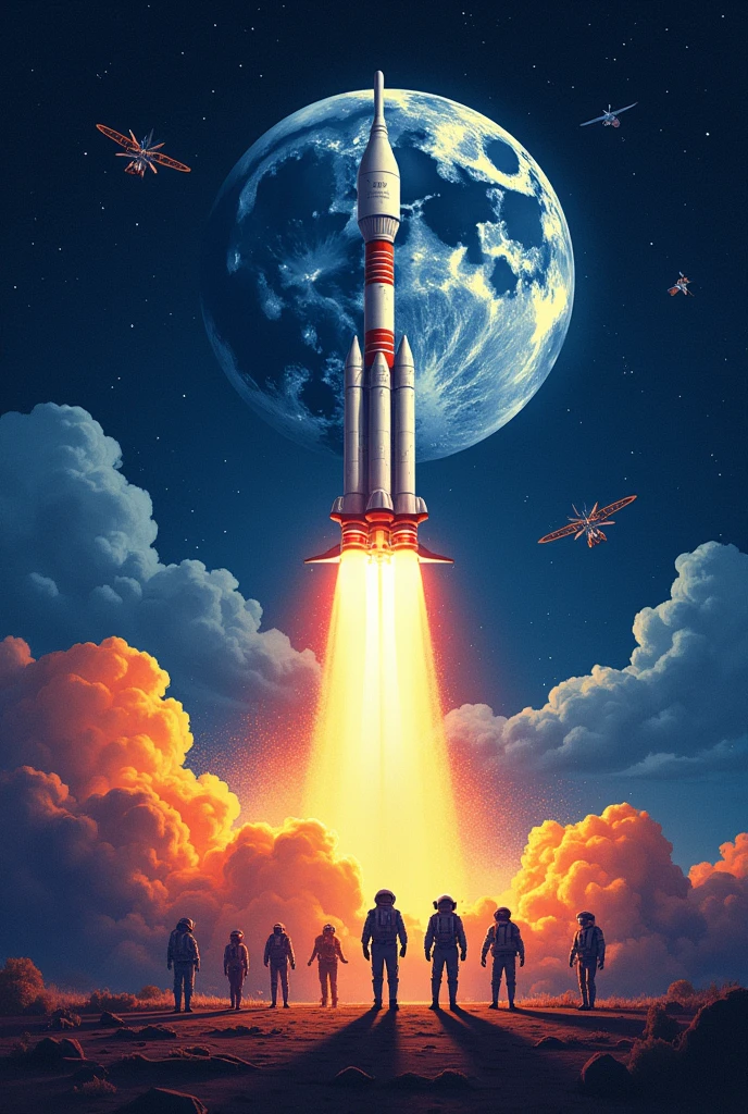 Title: Touching Lives While Touching the Moon: India’s Space Saga

Subtitle: Celebrating the Achievements and Aspirations of ISRO

Visual Elements:

Background: A starry night sky with a prominent image of the moon.
Central Image: An illustration or photograph of an ISRO rocket launching.
Additional Images:
Astronauts in space suits.
Satellite images of Earth.
Key ISRO missions like Chandrayaan and Mangalyaan.
Text Elements:

Introduction:
“Join us in celebrating the incredible journey of the Indian Space Research Organisation (ISRO).”
“From launching satellites to exploring the moon and Mars, ISRO has been a beacon of innovation and inspiration.”
Key Achievements:
“Chandrayaan Missions: Unveiling the mysteries of the moon.”
“Mangalyaan: India’s first interplanetary mission to Mars.”
“Gaganyaan: Preparing for human spaceflight.”
Impact on Society:
“Empowering education and communication through satellite technology.”
“Advancing scientific research and environmental monitoring.”
“Inspiring the next generation of scientists and engineers.”
Call to Action:
“Discover more about ISRO’s missions and how they are touching lives while touching the moon.”
“Visit [website/link] for more information and upcoming events.”
Design Tips:

Use bold and vibrant colors to capture attention.
Ensure the text is clear and readable.
Balance images and text to create an engaging and informative poster.
Feel free to customize this prompt to better suit your needs! If you need any specific design elements or further details, let me know.