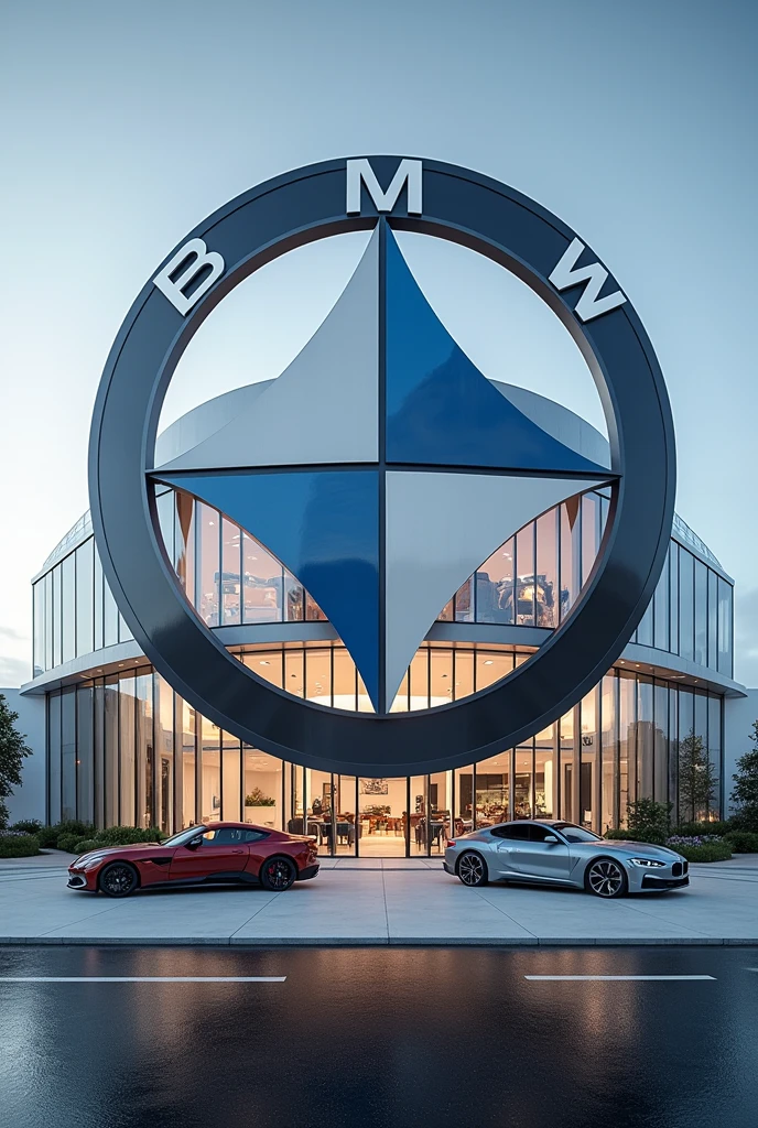 Car showroom architecture  design from outside 
Taking form from bmw logo
