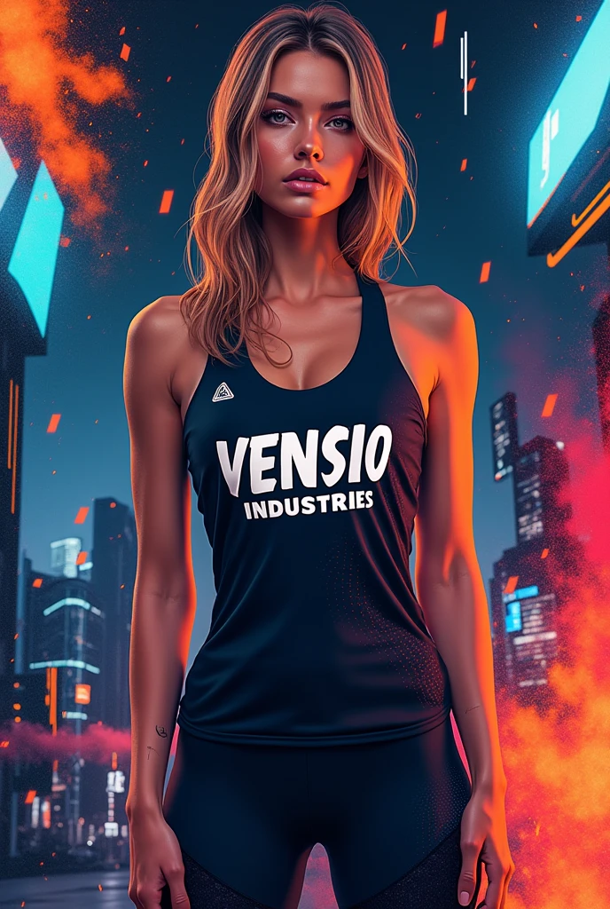 create sublimated sports singlets with VENSIO INDUSTRIES letters on it without wear with  background 