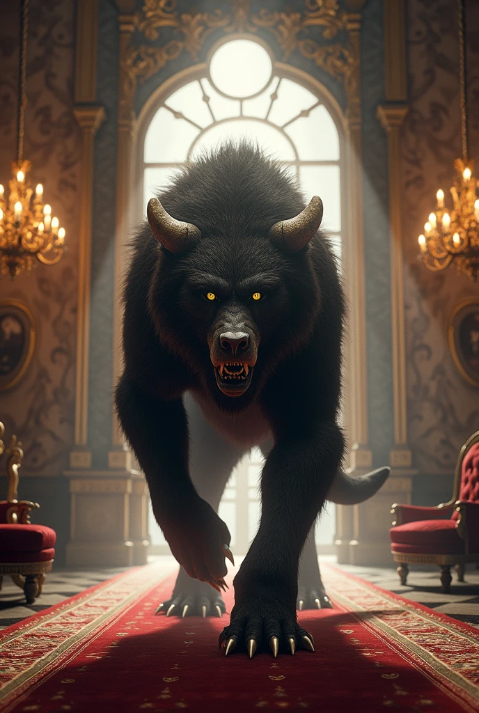 Make the beast of "beauty and the Beast" prowling around inside his luxurious castle
