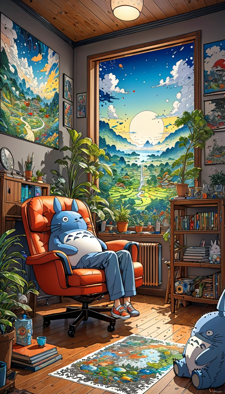 Takashi Murakami Style,(((Totoro))),study,(((Dozing off while sitting on a chair))), 8K Quality,Intense watercolor, Detailed watercolor art, Watercolor splash, Surreal, avant-garde pop art, Beautiful and expressive paintings, Beautiful artwork illustration, Very colorful tones, wonderful, Cool beauty, highest quality,Official Art, Vector art, Stylish design, ((Totoro)),(((dozing off1.9))), (((den1.9))),in the room, (((highest quality))), HDR, ((detailed)), (((Doodle Art)), ((masterpiece)), ((Super detailed)), (((Stylish))), 