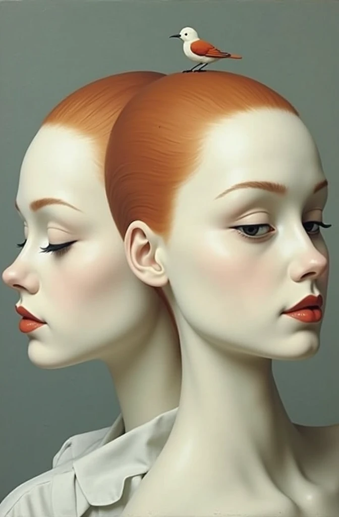 oil painting rené magritte style two young women