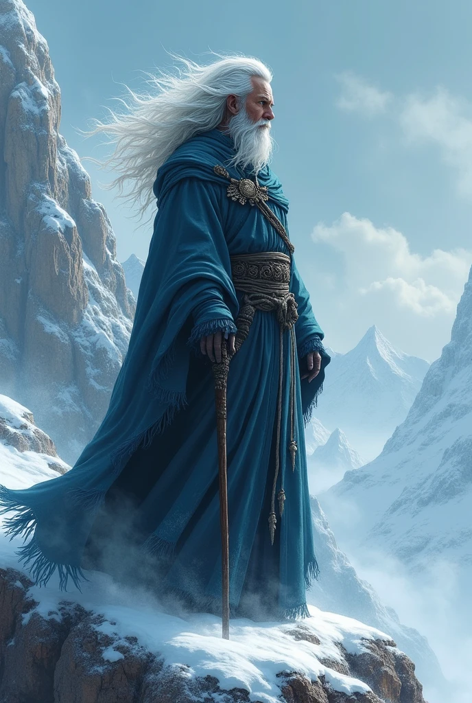 Mysterious and Powerful:
A solitary figure with windswept white hair, standing atop a snow-covered mountain.
A wise old man with long, flowing white hair, wearing traditional robes and holding a staff.
A mysterious woman with piercing blue eyes and short, silver hair, shrouded in shadow. Young