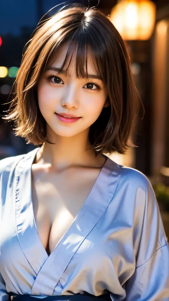 8k,Highest quality,(masterpiece:1.2),(Realistic),(Realistic:1.37),Ultra-high resolution,1 female college student,city,smile,Beautiful Eyes,Summer festival,(((Beautiful yukata))),Big Breasts,Perfect body,Perfect Fingers,Professional Lighting,gravure,Detailed face and skin texture,fine grain,RAW Photos