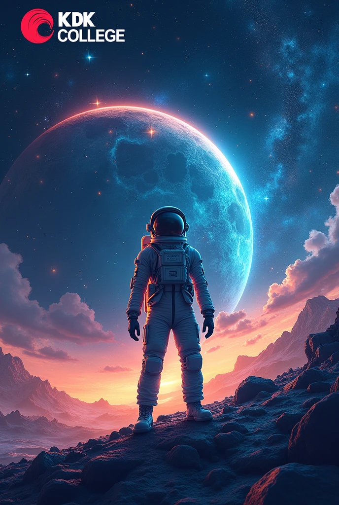 Make make a poster on national space day.
Add a KDK College logo at the top and on the left corner of the page and and a slogan at the top of the page.
