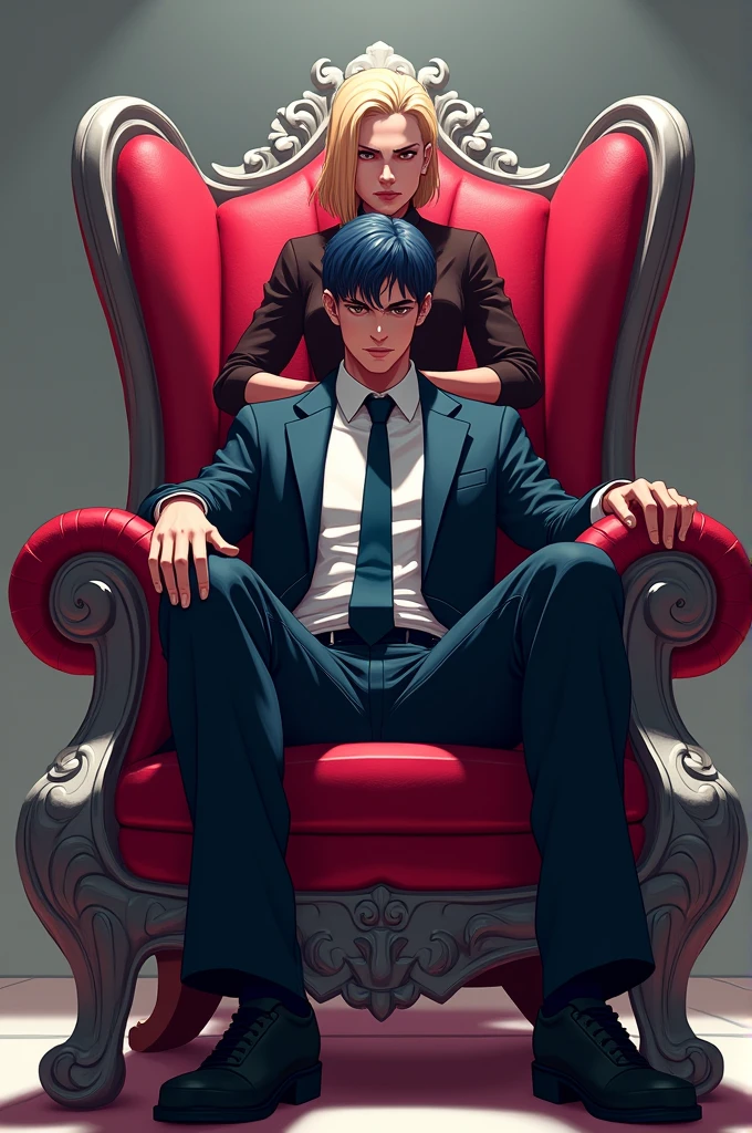 Ellen Joe from Zenless Zone Zero sitting on a chair dominantly