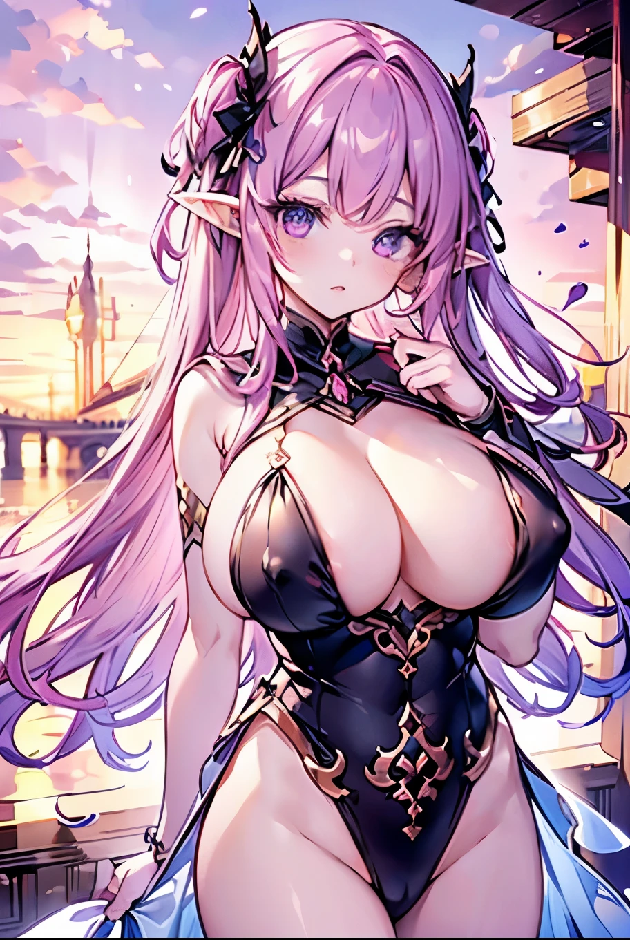 (best quality, 8K, high resolution, masterpiece:1.2), Digital Artwork, A girl, Delicate face, Exquisite eyes, Pink Hair, Long and straight hair, Glowing purple eyes, red lips, Suspenders, Fantasy Landscape, Vibrant colors, Soft Light, Whimsical atmosphere, Blooming flowers, floating white long dress, fine details, Ethereal Background, Dreamy aura,、Huge breasts(10.0),Deep cleavage(10.0),Nipple protrusion(10.0),、Huge breasts(10.0),Deep cleavage(10.0),Nipple protrusion(10.0)Elf ears 、Huge breasts(10.0),Deep cleavage(10.0),Nipple protrusion(10.0)Exposing nipples(10.0)Exposing nipples(10.0)Exposing nipples(10.0)Exposing nipples(10.0)Exposing nipples(10.0)