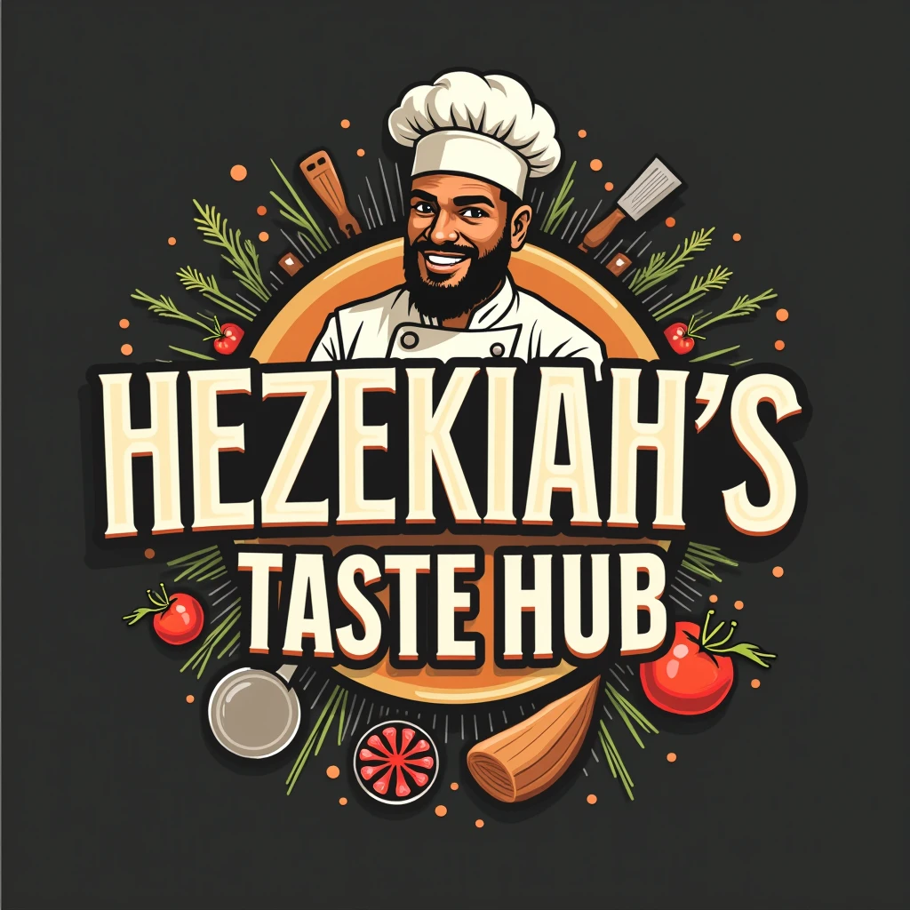 Create a creative logo for Hezekiah's Taste Hub 