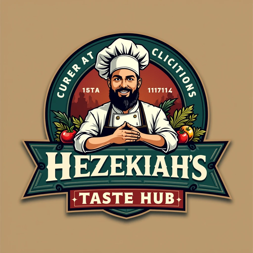 Create a creative logo for Hezekiah's Taste Hub